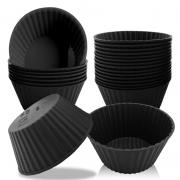 Silicone Baking Cups Reusable Muffin Cupcake Liners 24 Pack Non-stick Cupcake Holders Molds for Party Birthday Halloween Christmas Black
